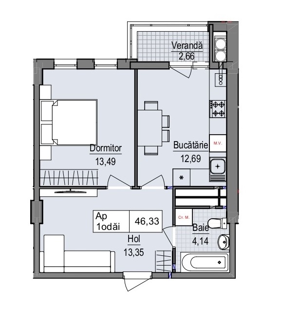 Apartament cu 1 cameră